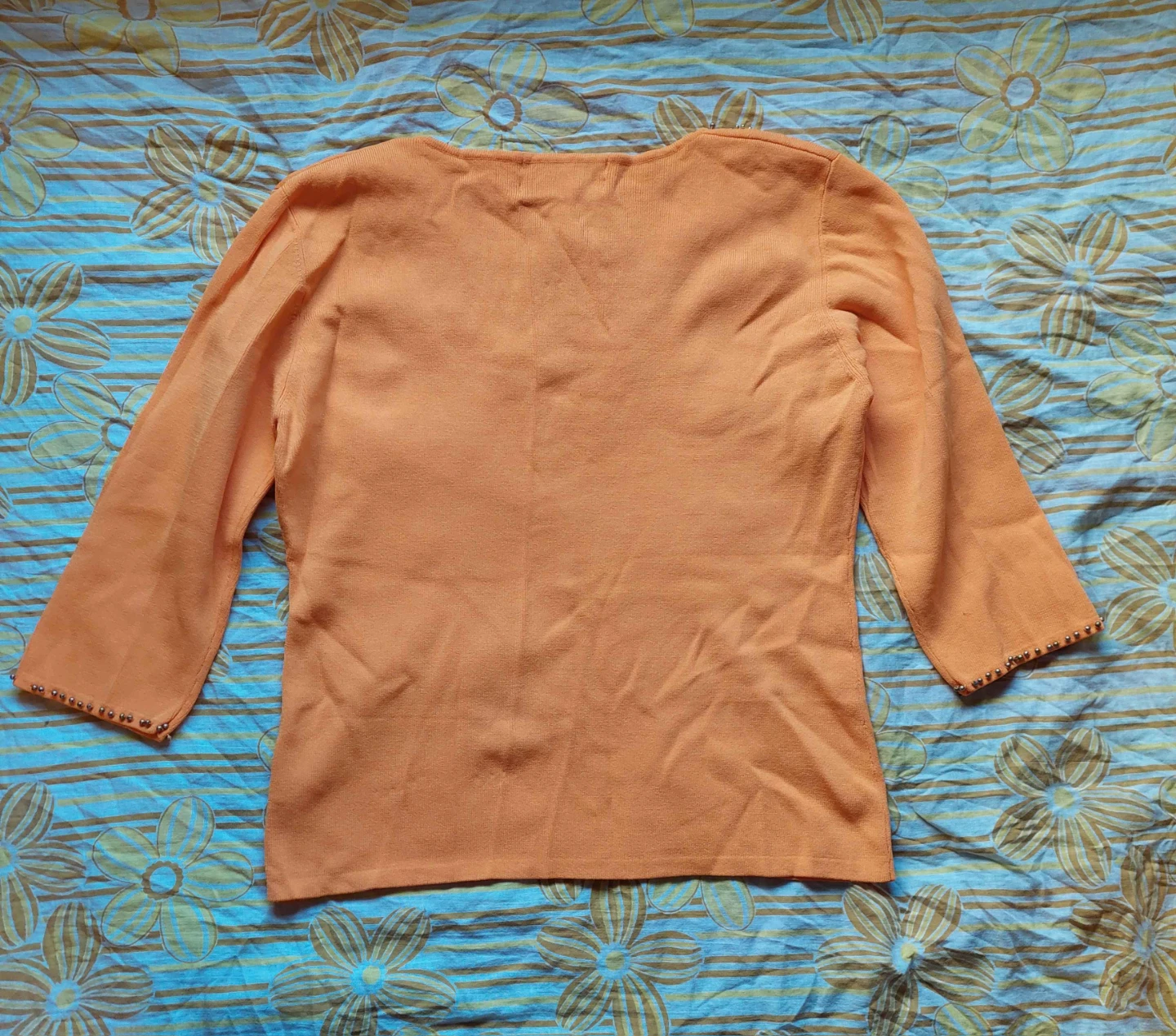 Orange beaded boho top with shells and bead trim - photo 2