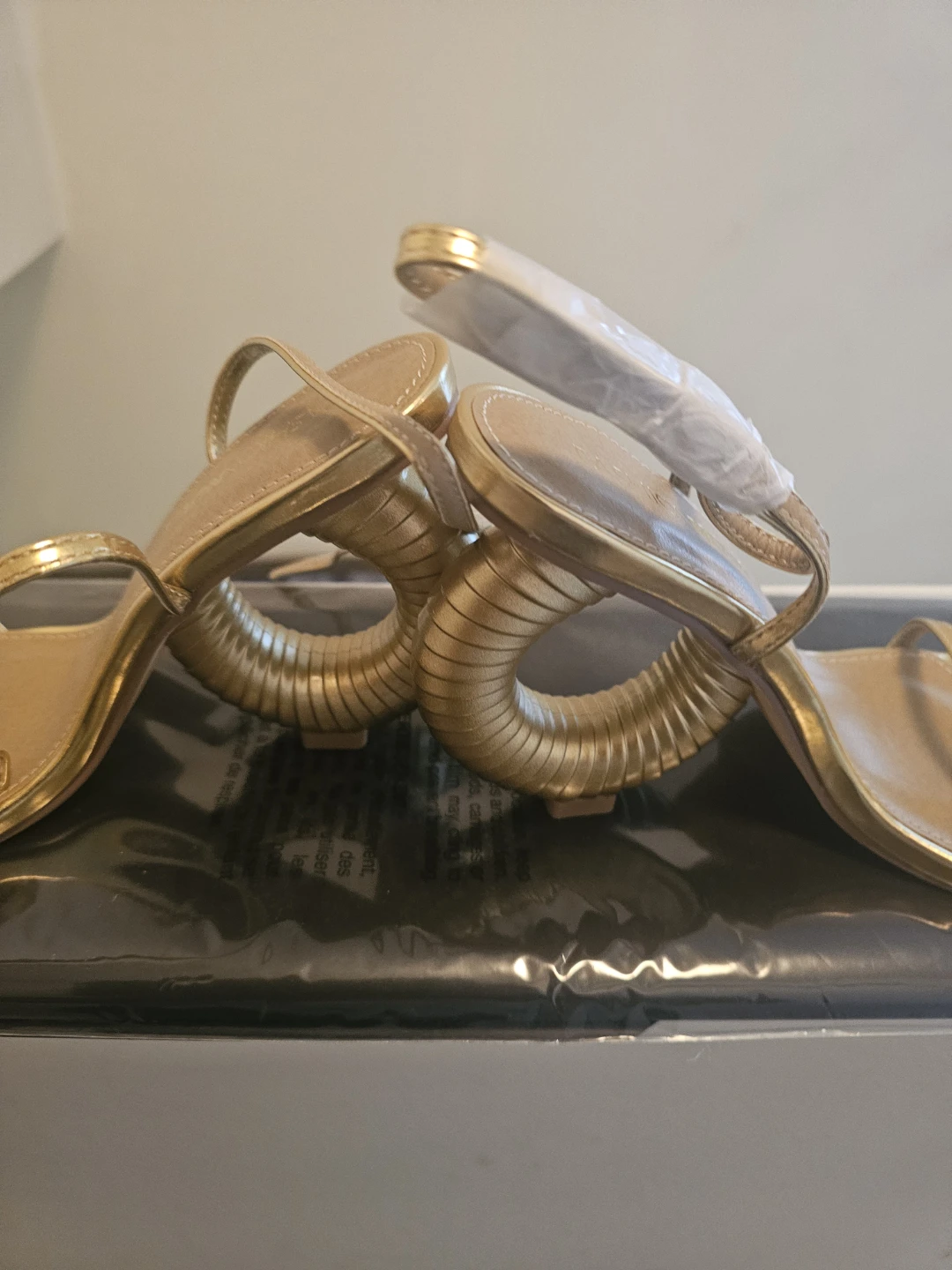 Fashion Nova Gold Strappy Heels Size 7.5