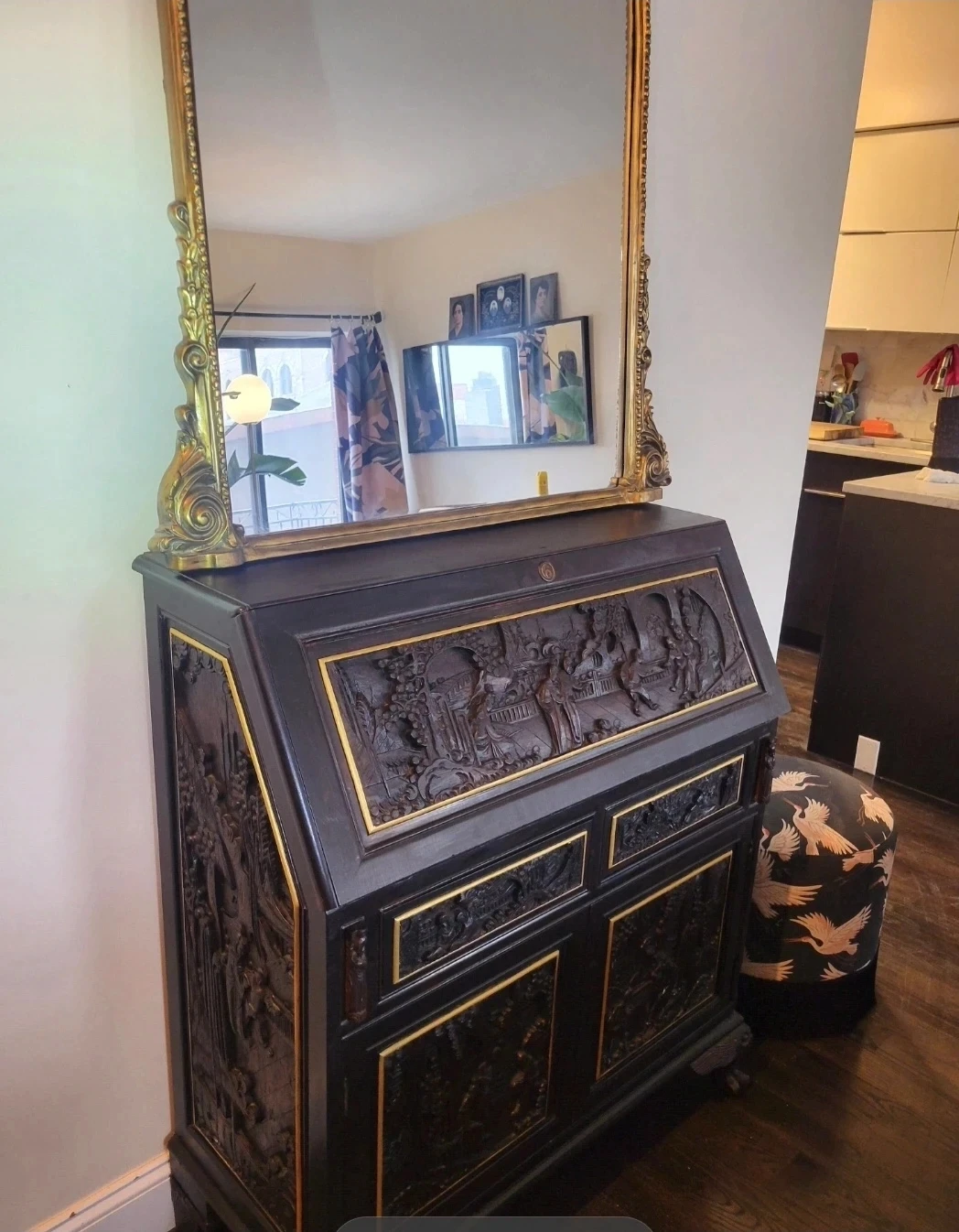 Antique Carved Wood Secretary Desk