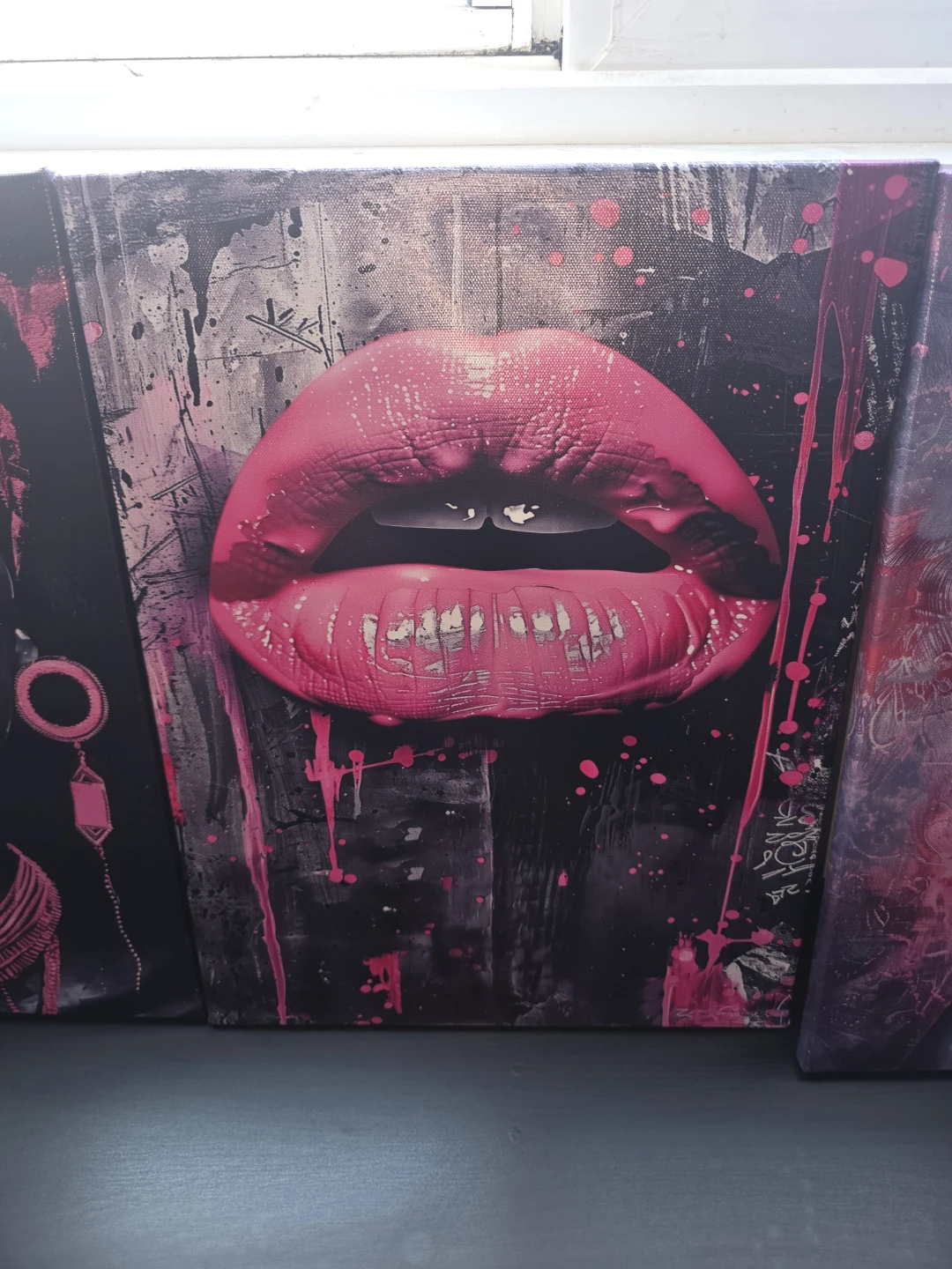Triptych Canvas Wall Art - Woman Face, Lips, Crown - photo 2