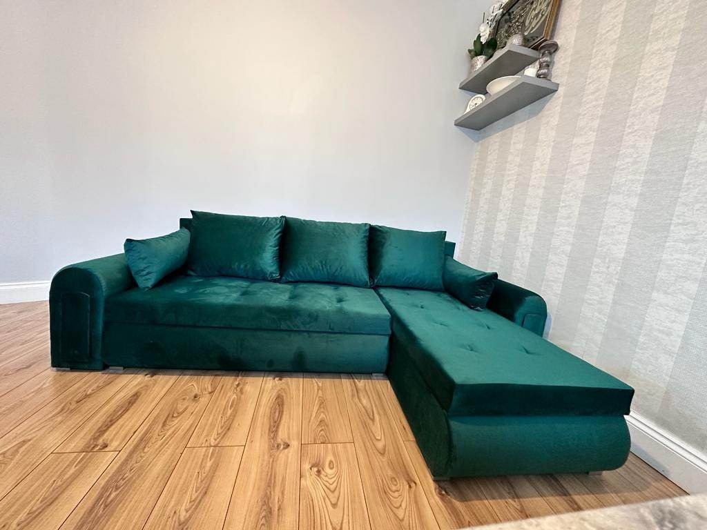 Green Velvet Sofa Bed with Storage