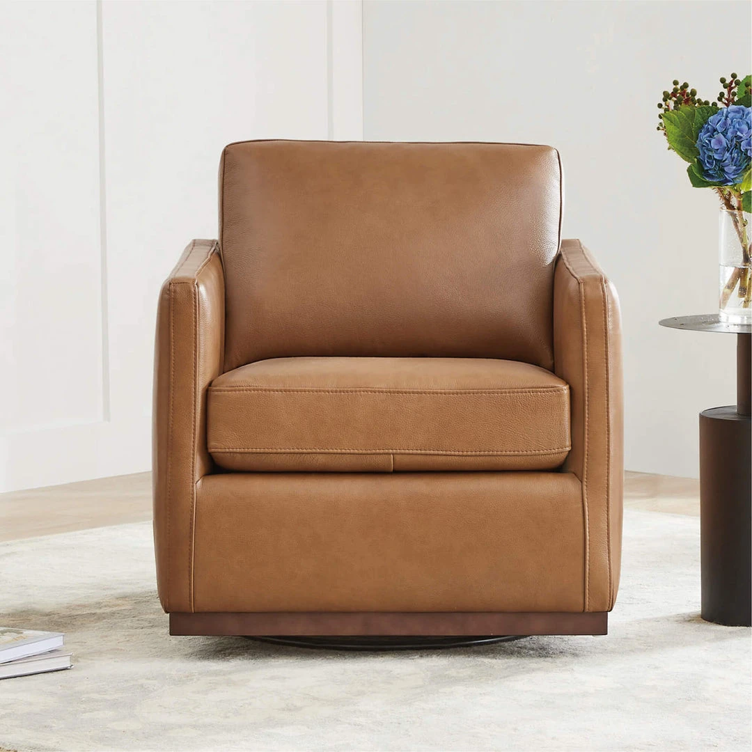 Brand New Brown Leather Swivel Armchair Accent Chair - photo 5