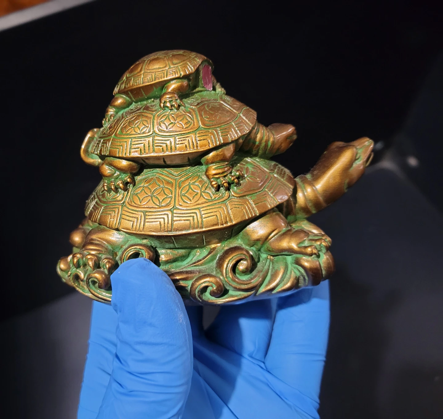 Vintage Feng Shui Triple Tortoise Statue - Bronze Patina (As-Is) - photo 4