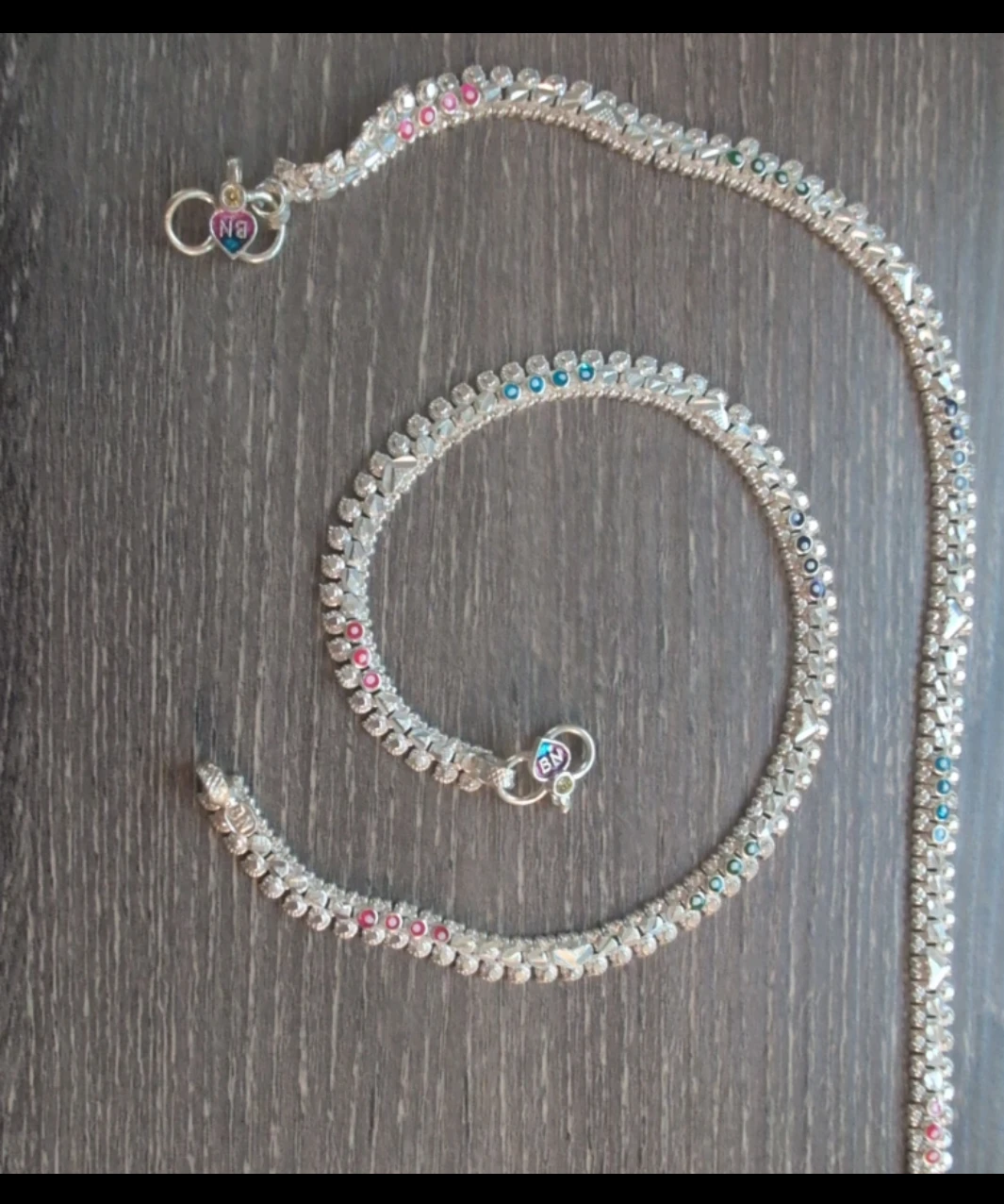 Pair of Silver Anklets with Colored Stones
