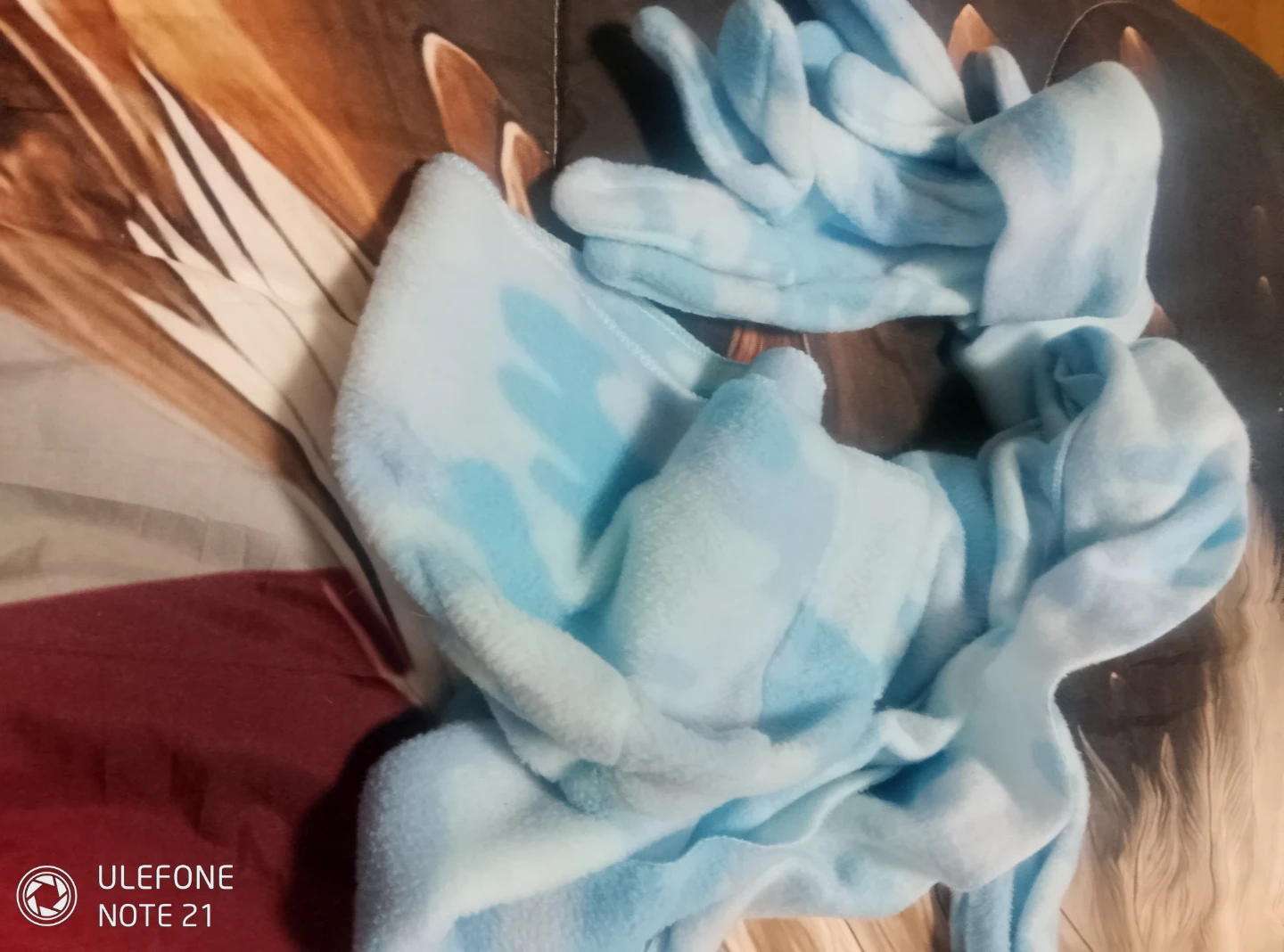 Blue Tie-Dye Fleece Hat and scarf and Gloves Set