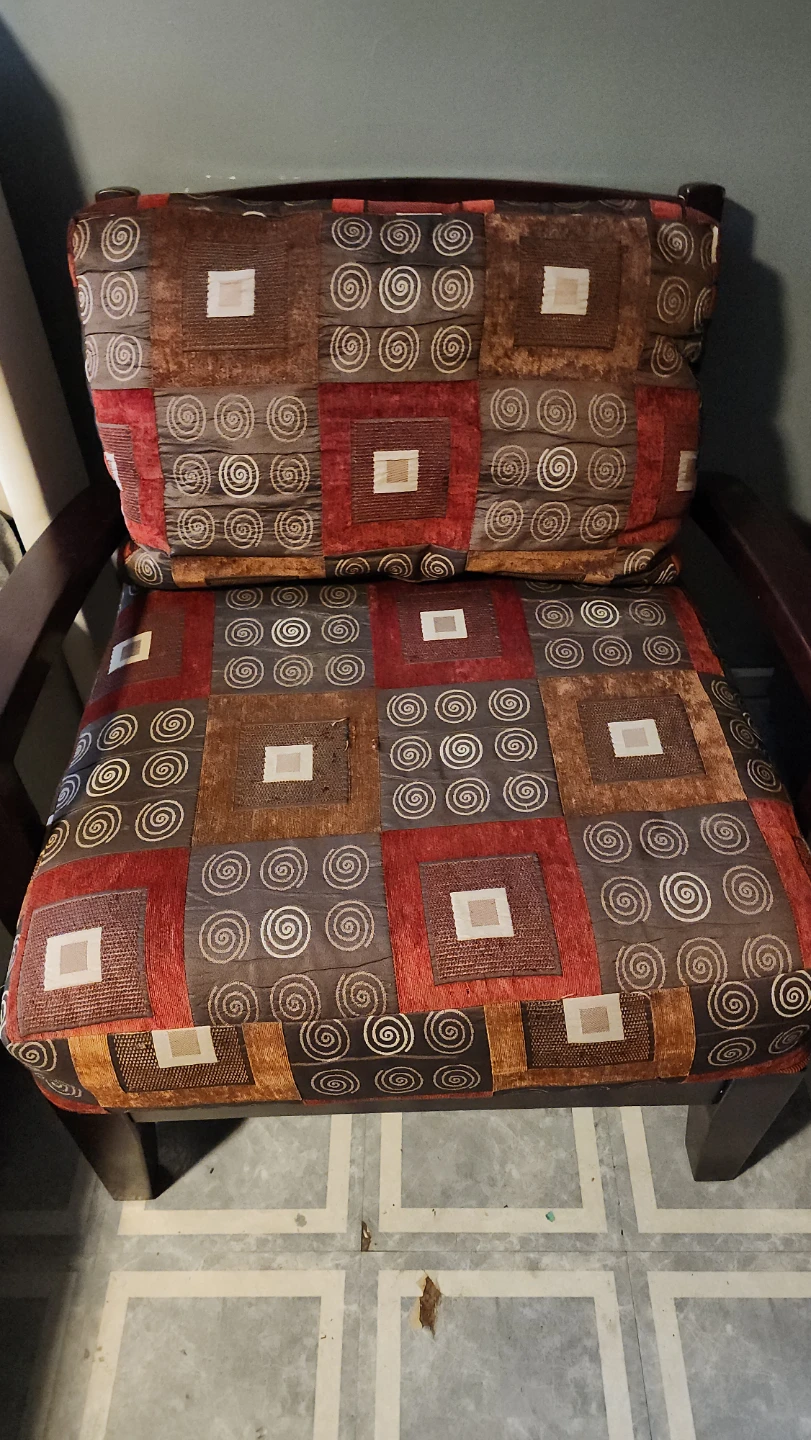 Armchair with patterned upholstery