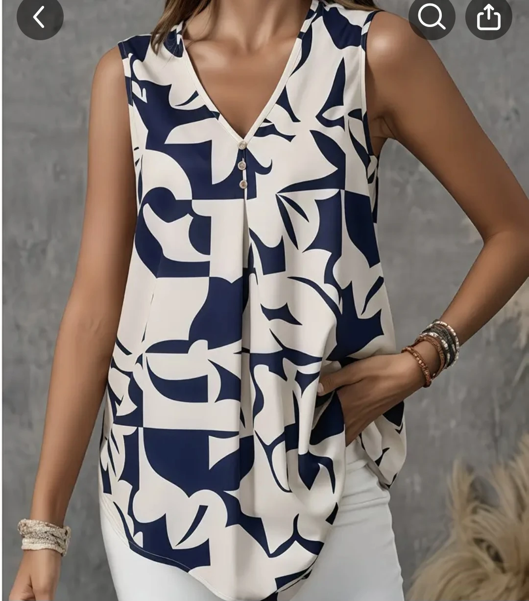 Women's Sleeveless Print Top - Blue/Apricot