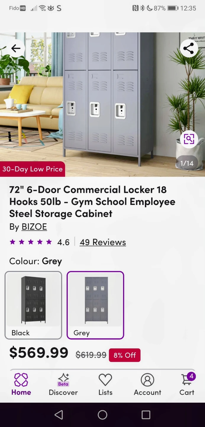 72" 6-Door Commercial Locker - Grey