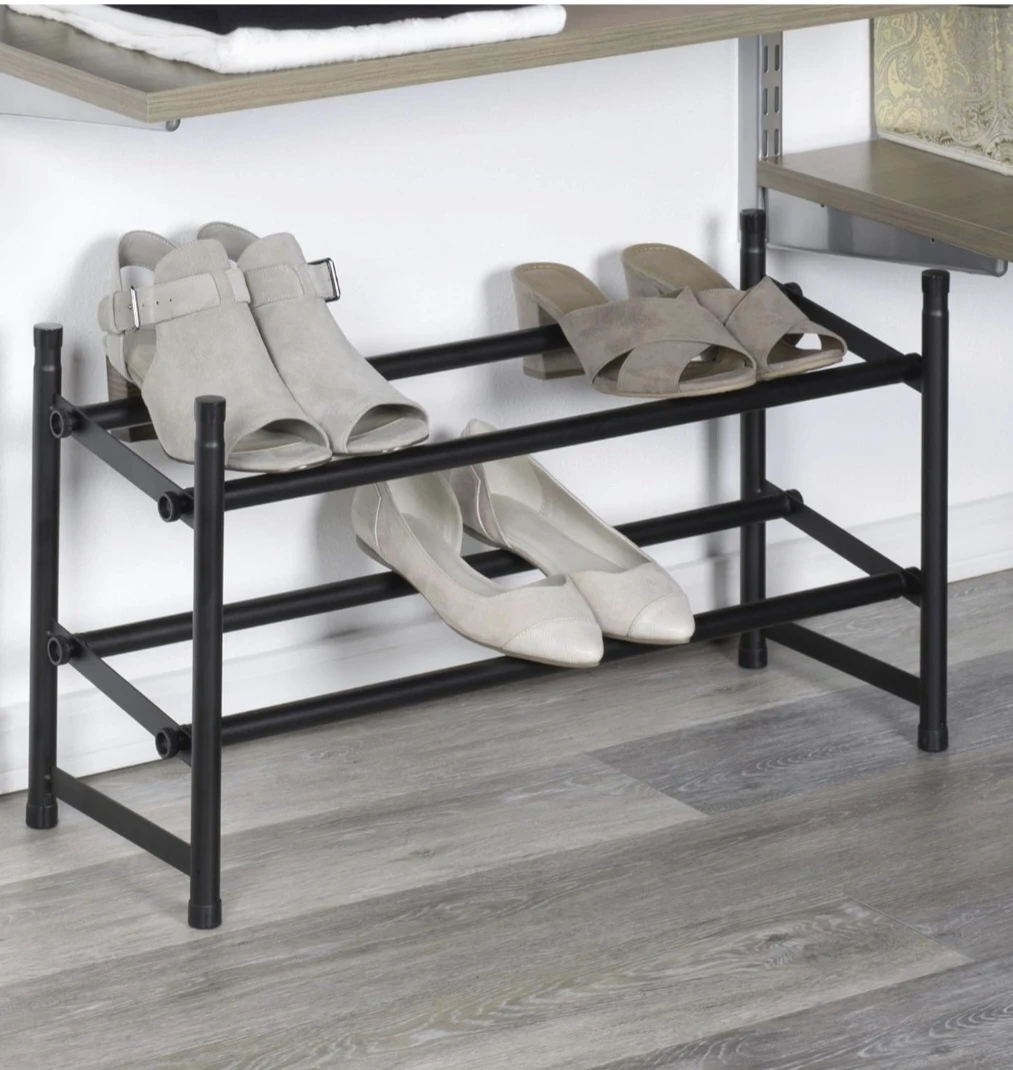 Telescoping Stackable Expandable Shoe Rack , 2 Tiers, Black