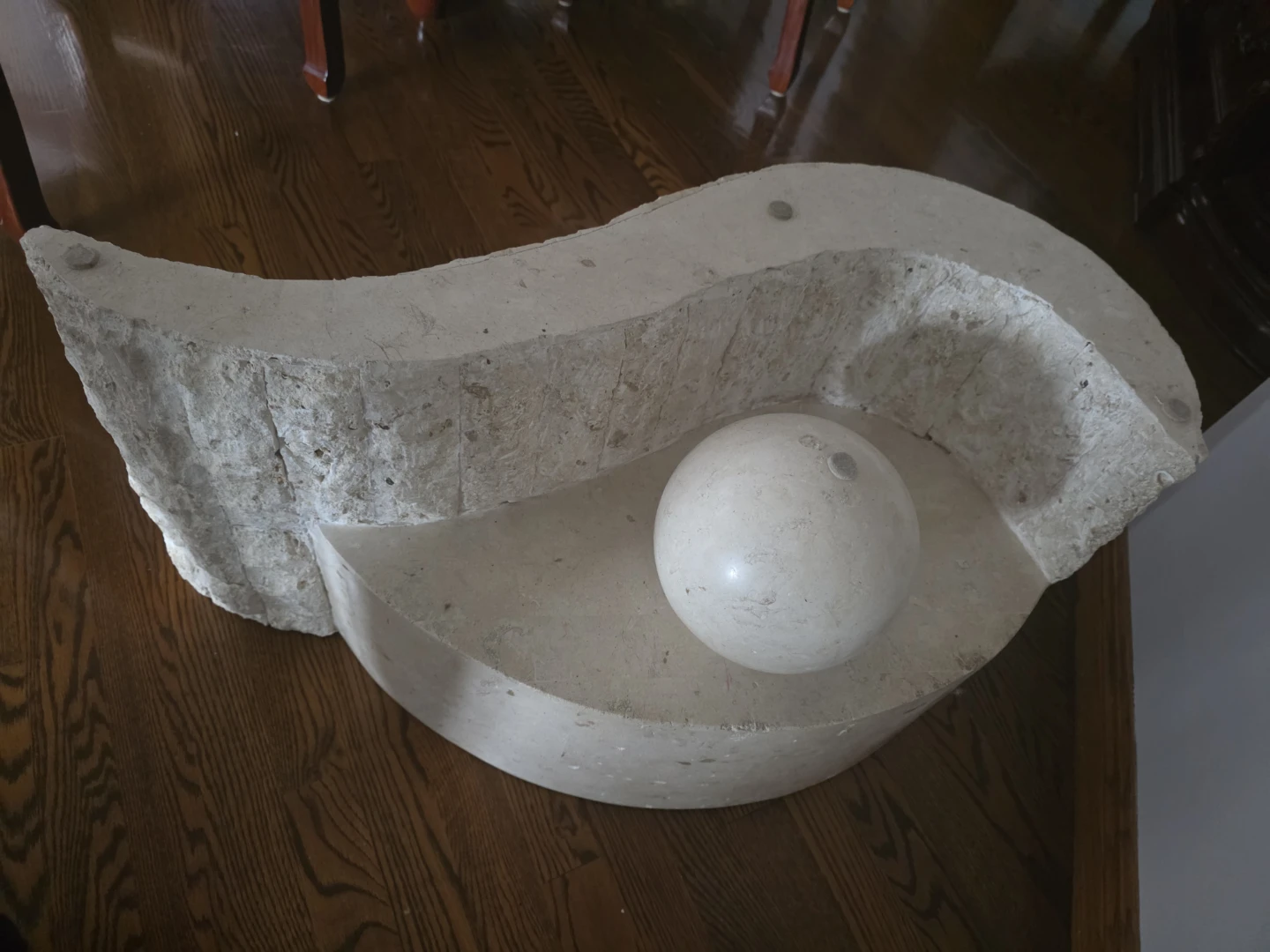 Sculptural Stone Table Accent with Sphere