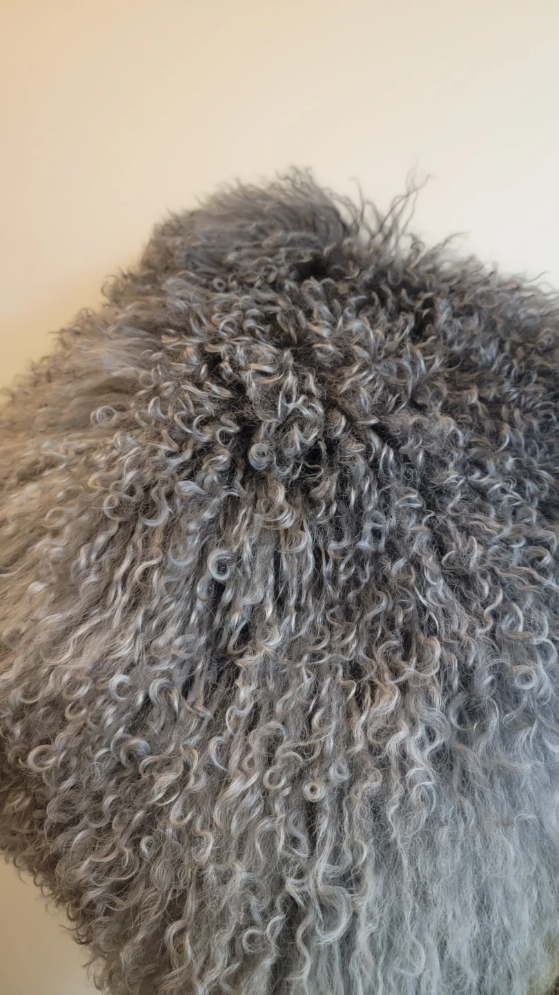 Grey Curly Sheepskin throw pillow