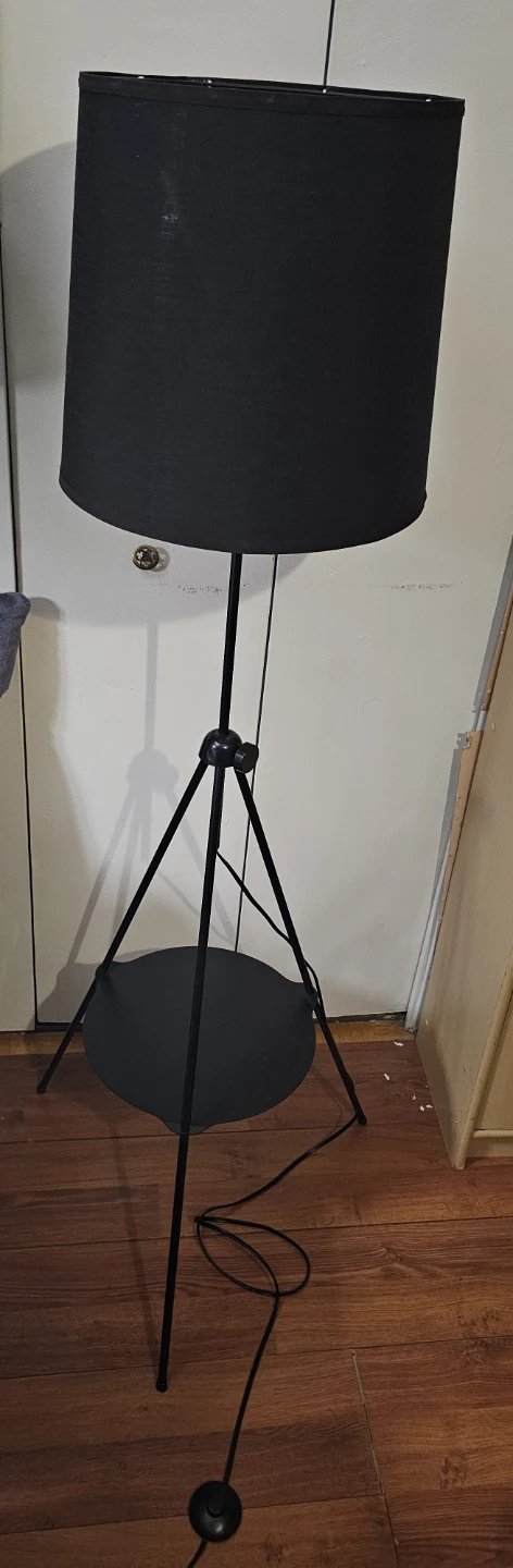 Black Tripod Floor Lamp with Gold Interior Shade