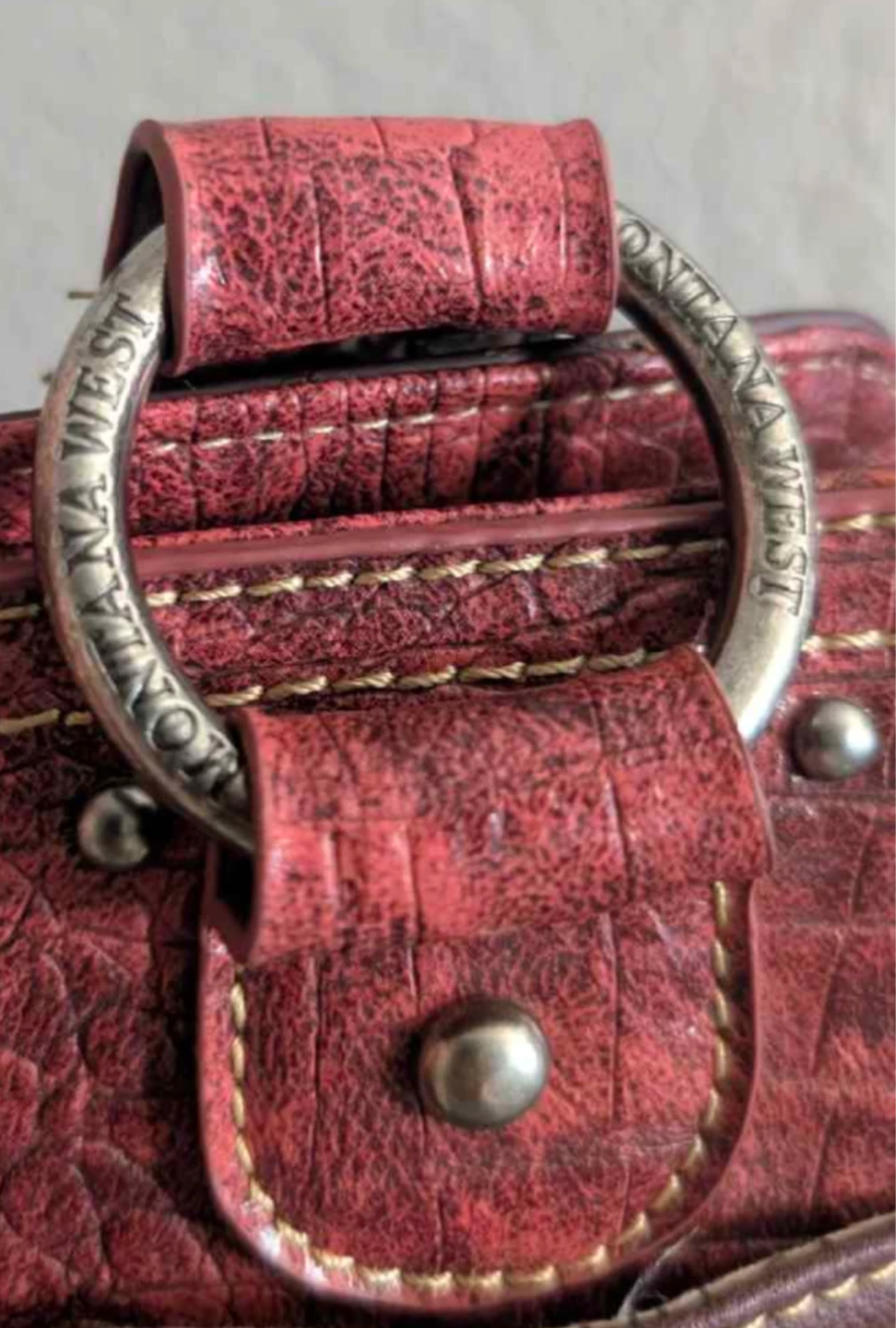 Montana West Red & Brown Faux Leather Studded Satchel Handbag - photo 3