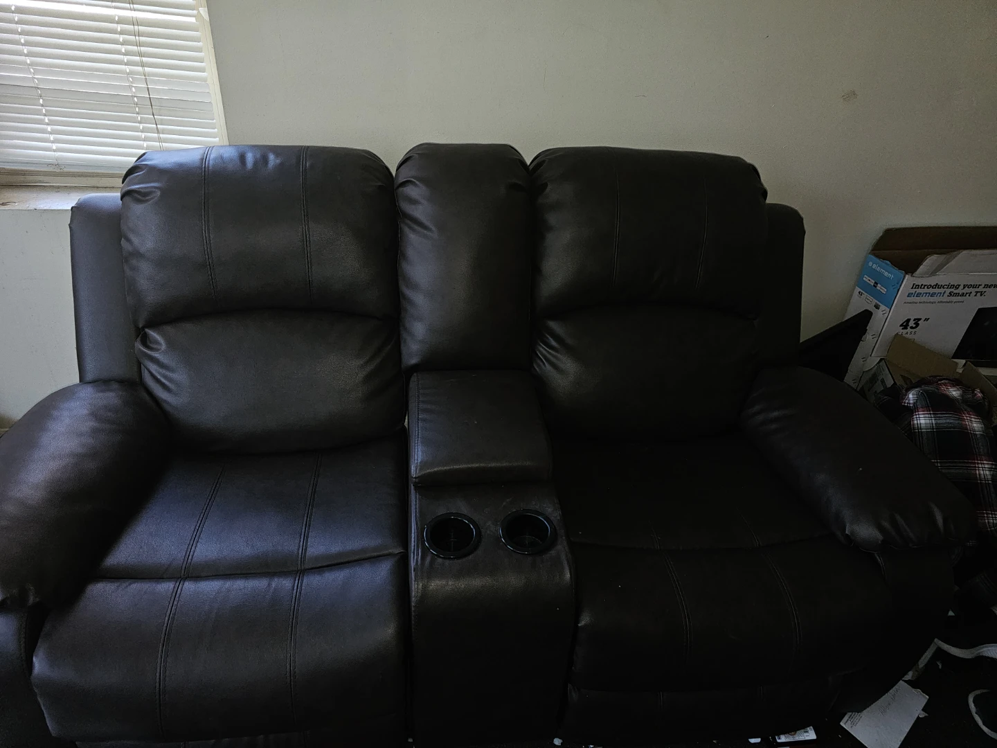 Brown Faux Leather Loveseat Recliner with Cup Holders