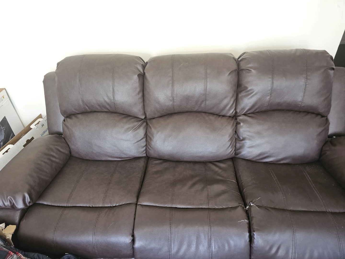 Brown Faux Leather Loveseat Recliner with Cup Holders - photo 2