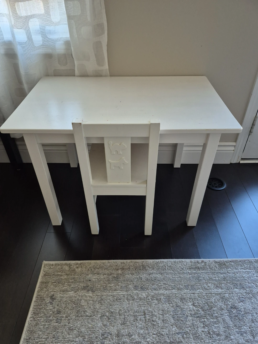 White Wooden Kids Desk and Chair Set