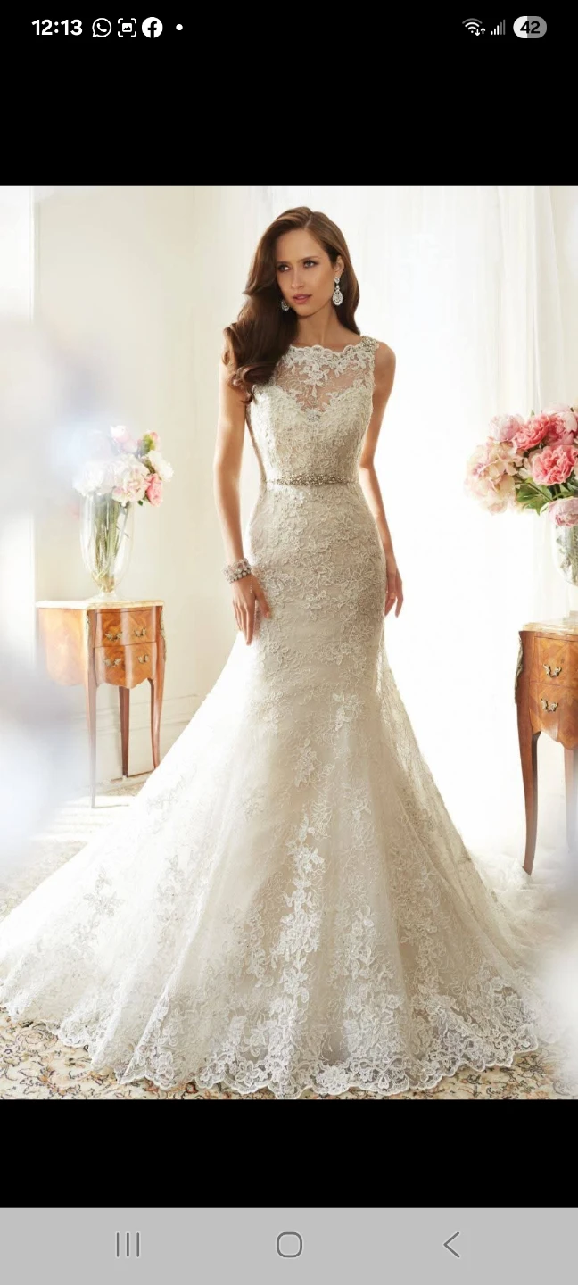 White Lace Wedding Dress with Beaded Belt