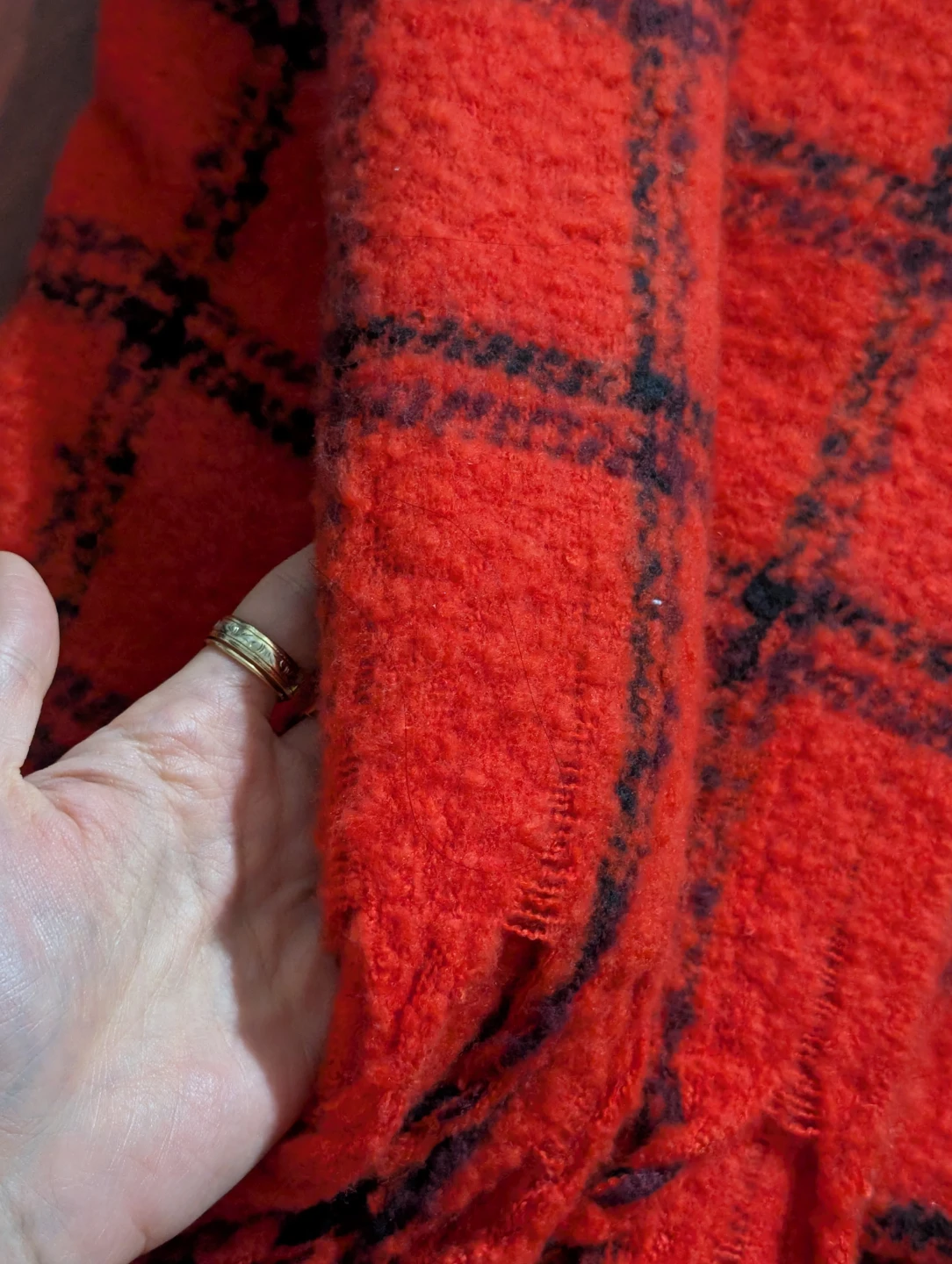 New fuzzy Orange Plaid Scarf with Fringe large - photo 2