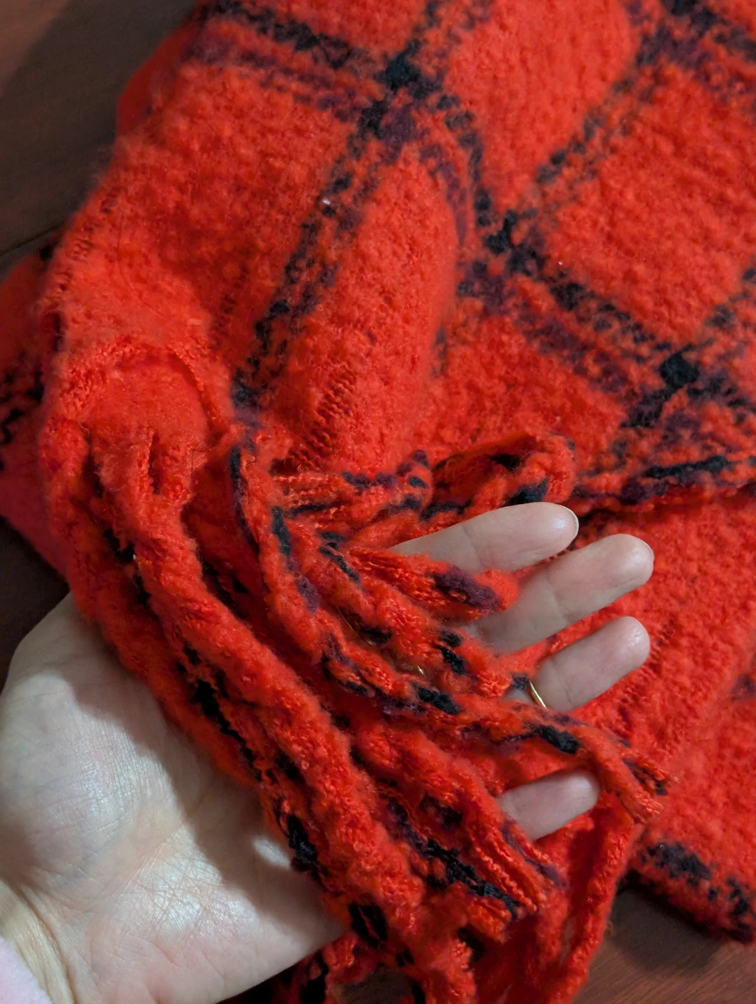 New fuzzy Orange Plaid Scarf with Fringe large - photo 3