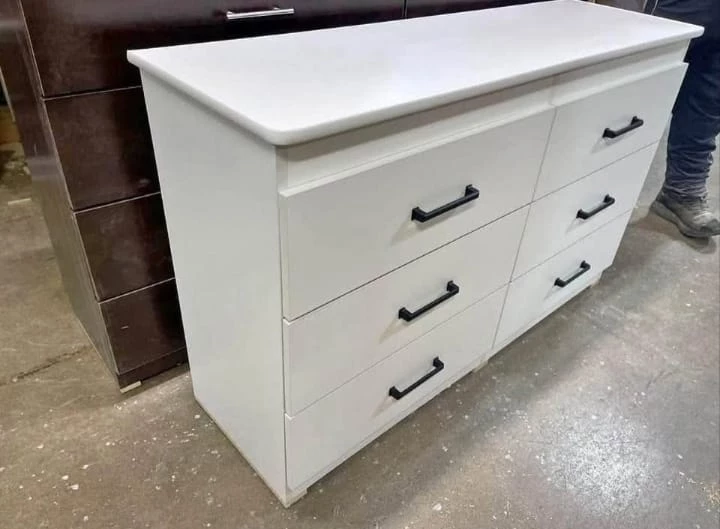 White 6-Drawer Dresser with Black Handles