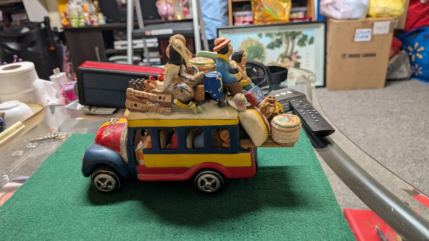 Decorative Bus Figurine with People and Luggage