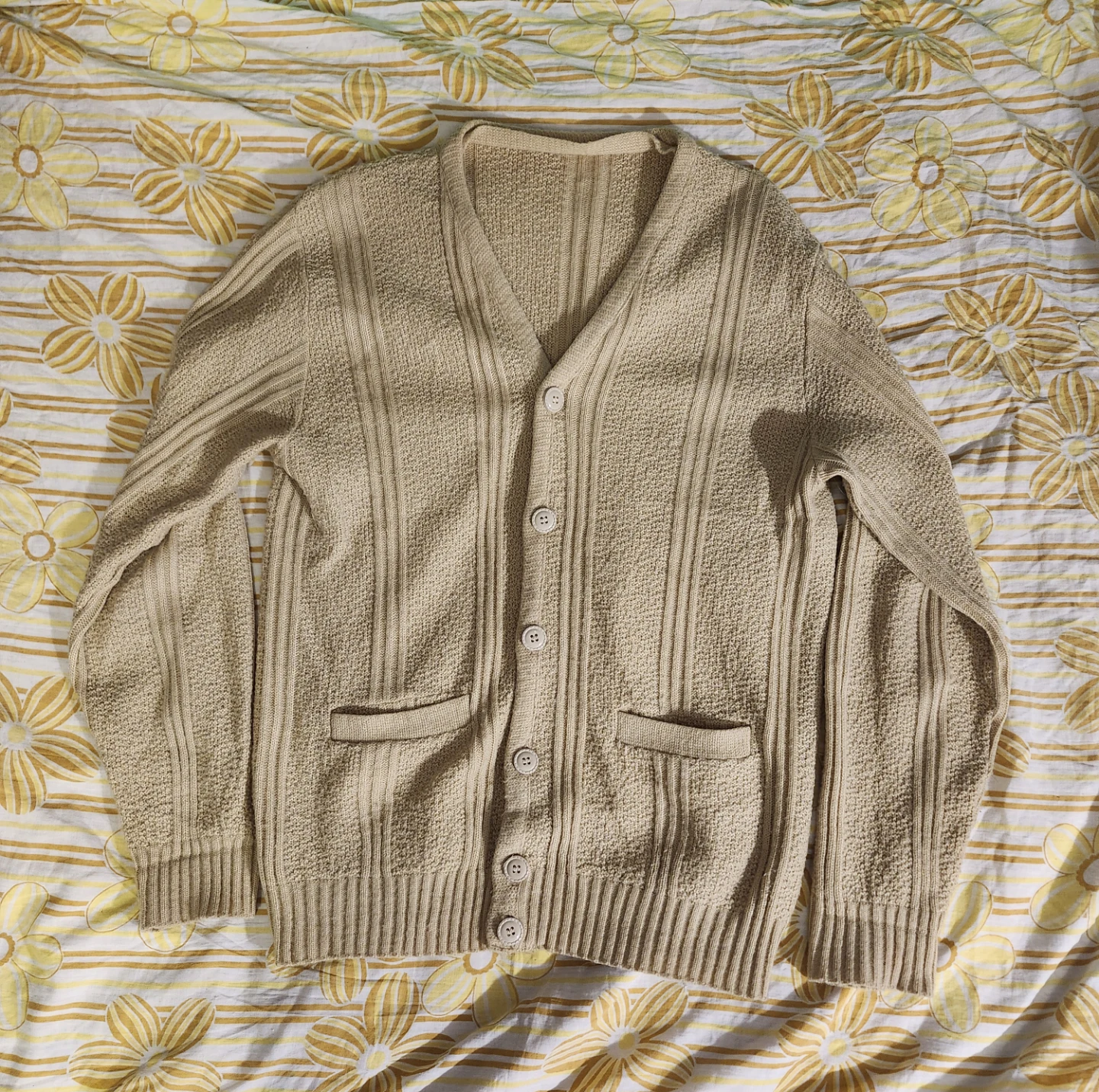 Tan vintage cardigan with knit design