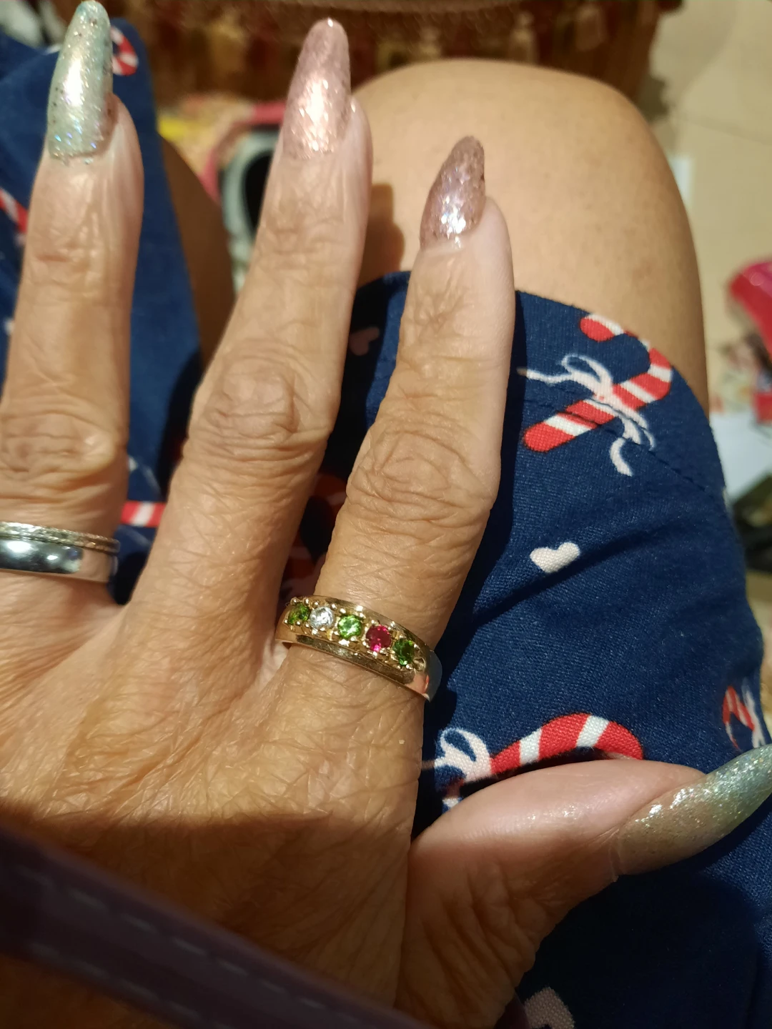 GENUINE SOLID 10K YELLOW GOLD MULTI GEMSTONES RING BAND 9