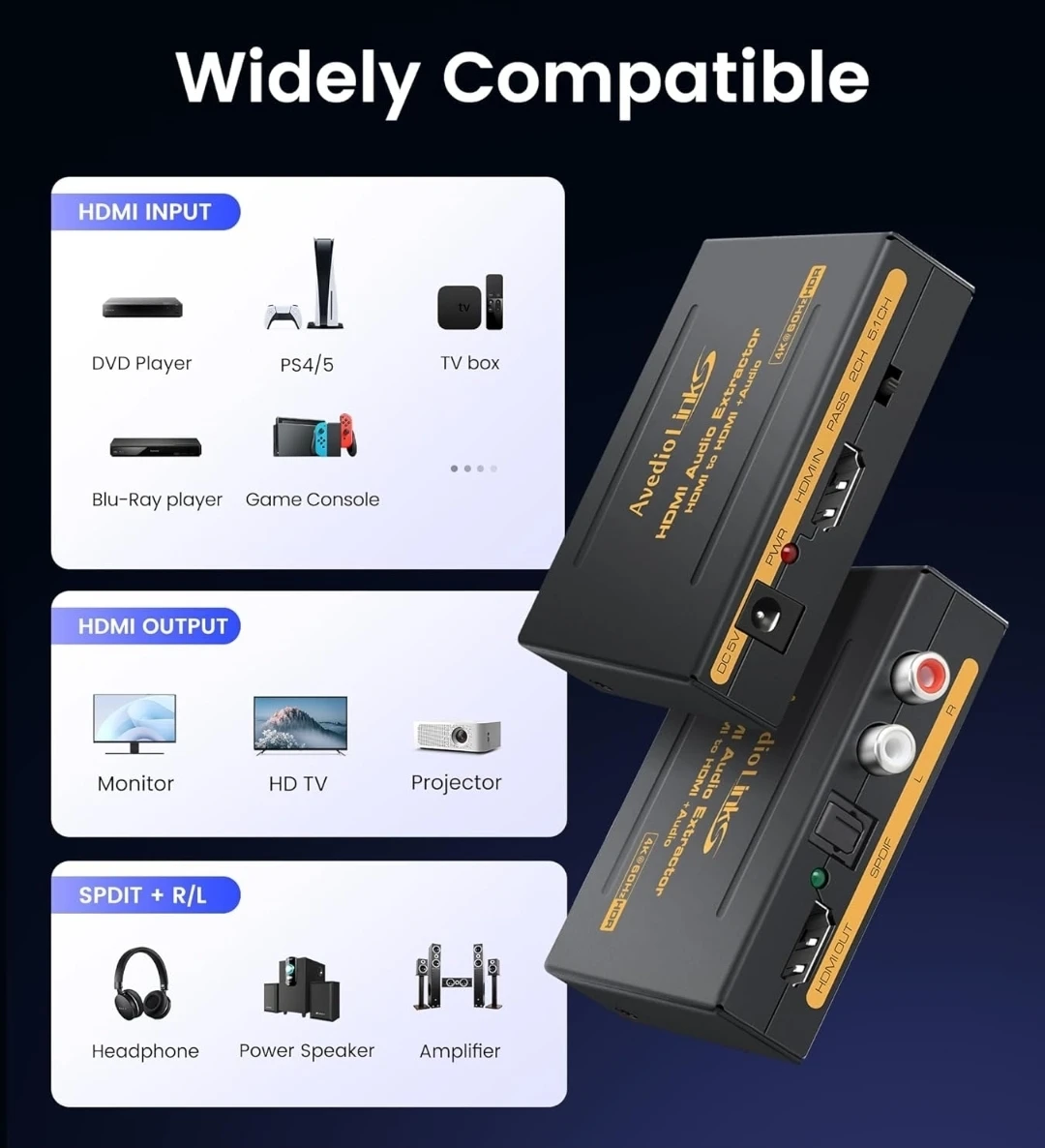 4K HDMI Audio Extractor Splitter | Optical SPDIF + RCA | 4K@60Hz - photo 2