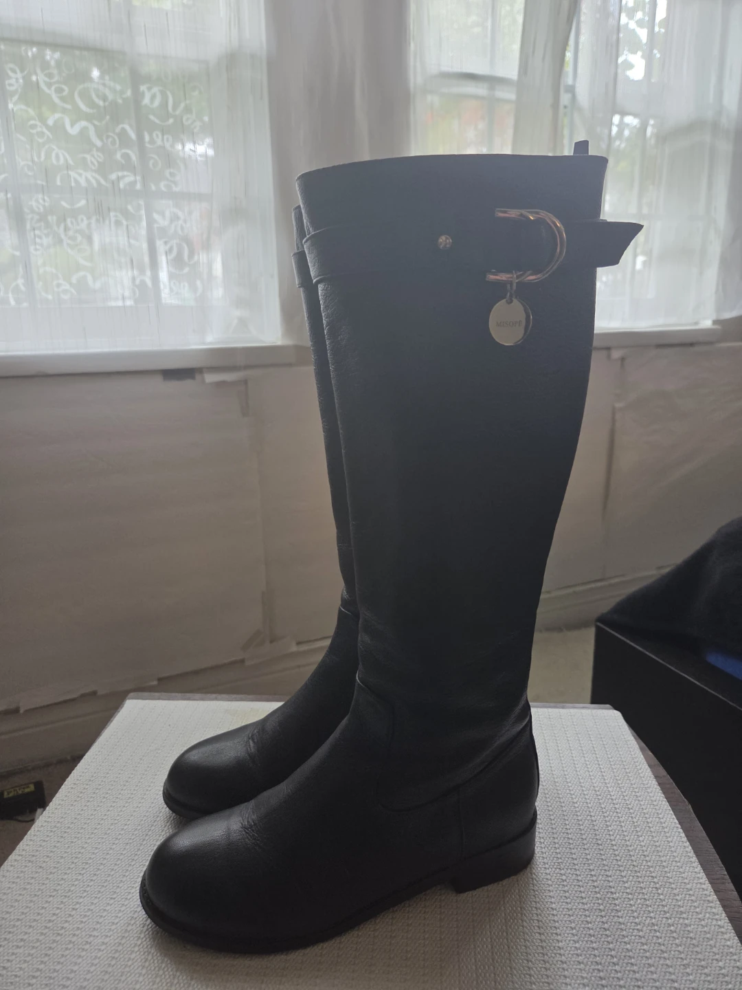 Chic MISOPE Korean Designer Leather Boots with Gold Accent