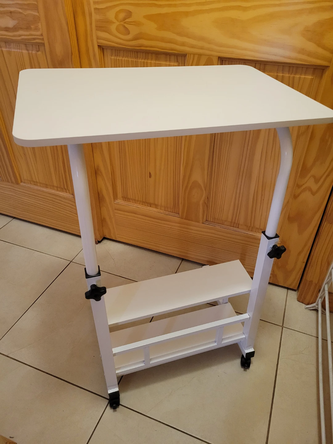 New White Rolling Laptop Table with Shelves - photo 3