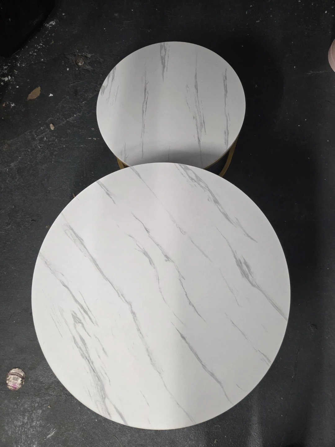 Nesting Round Coffee Tables - White Marble Look with Gold Legs - photo 4