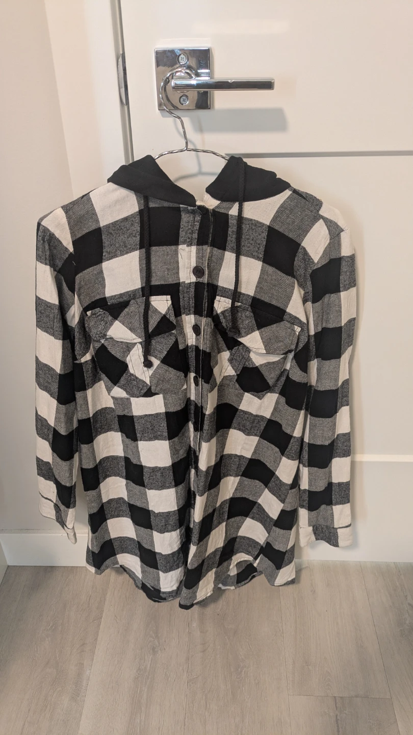 Yours Black and White Plaid Hooded Shirt
