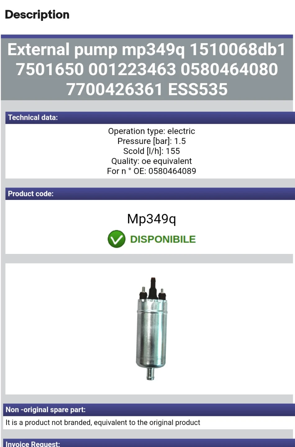 External Fuel Pump MP349Q - Inline/External - photo 3