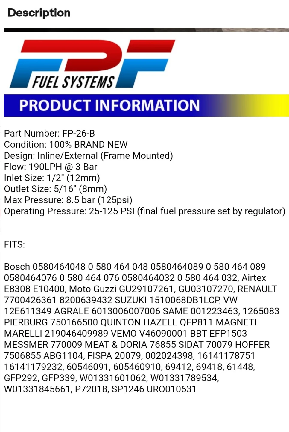 External Fuel Pump MP349Q - Inline/External - photo 4