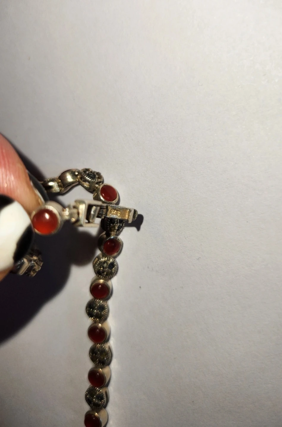 Beautiful Vintage 925 Silver Bracelet – Red Stones, 7” - photo 5