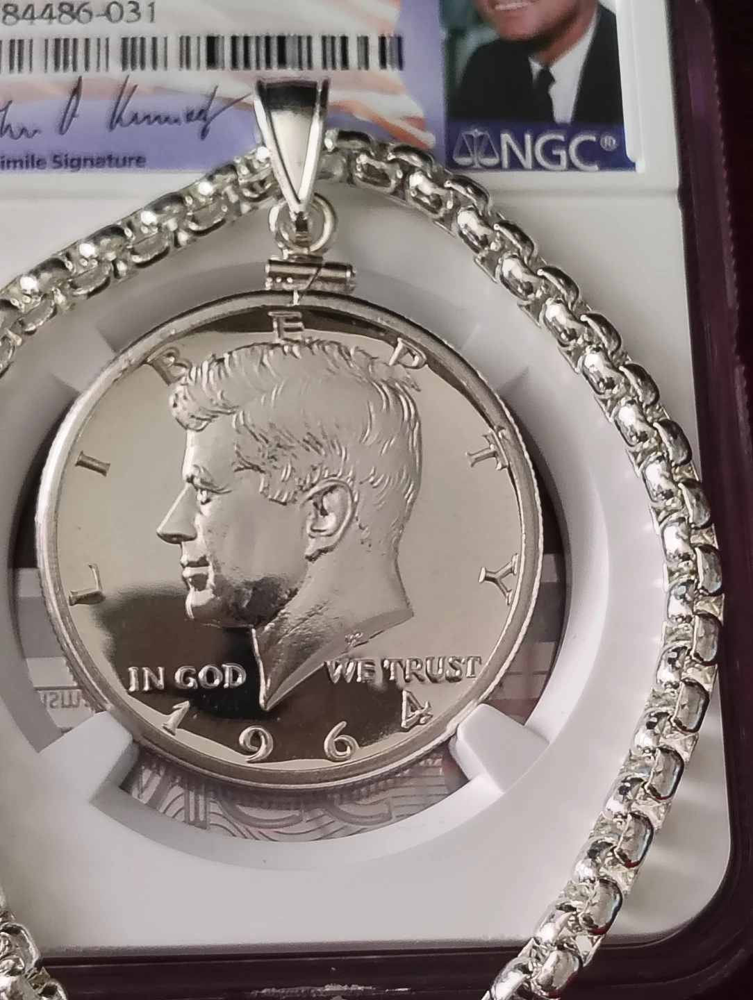 1964 Kennedy Half Dollar PF 66 Coin Pendant with Chain - photo 3