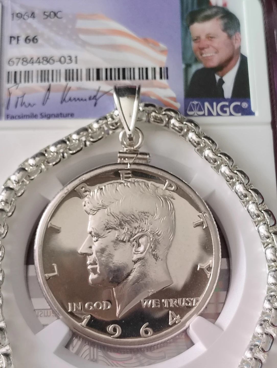 1964 Kennedy Half Dollar PF 66 Coin Pendant with Chain - photo 4