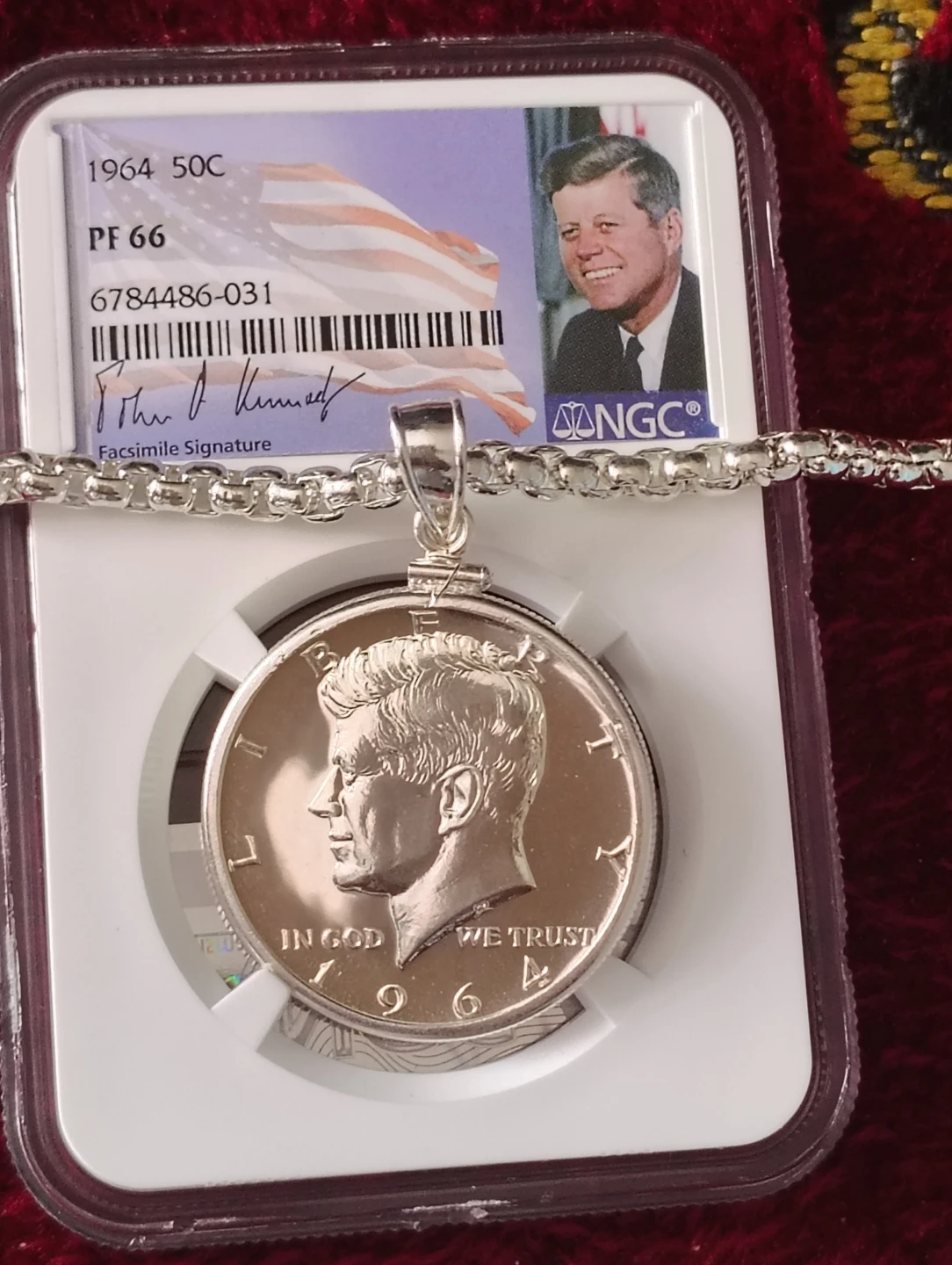 1964 Kennedy Half Dollar PF 66 Coin Pendant with Chain - photo 5