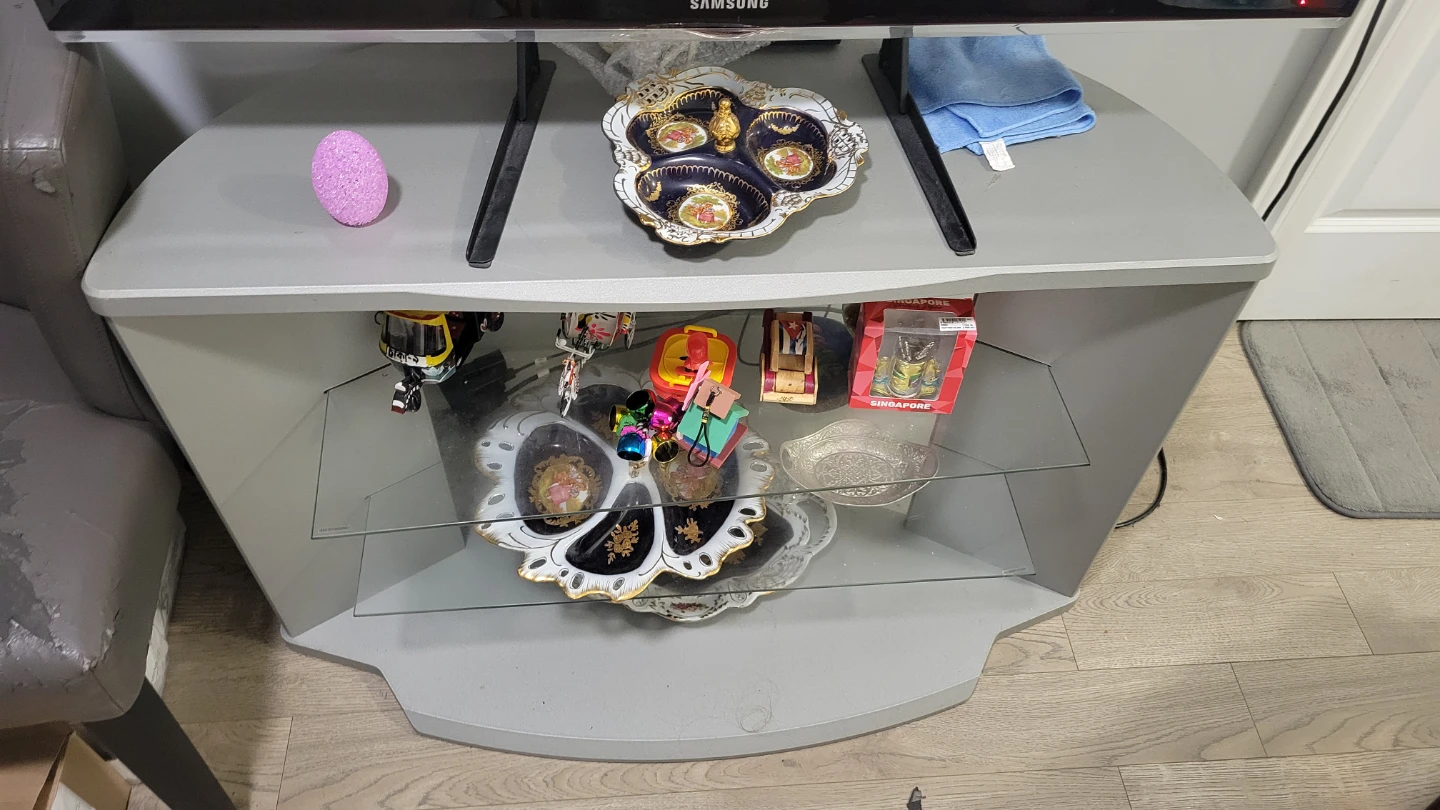Grey Corner TV Stand/TV console with Glass Shelves - photo 2