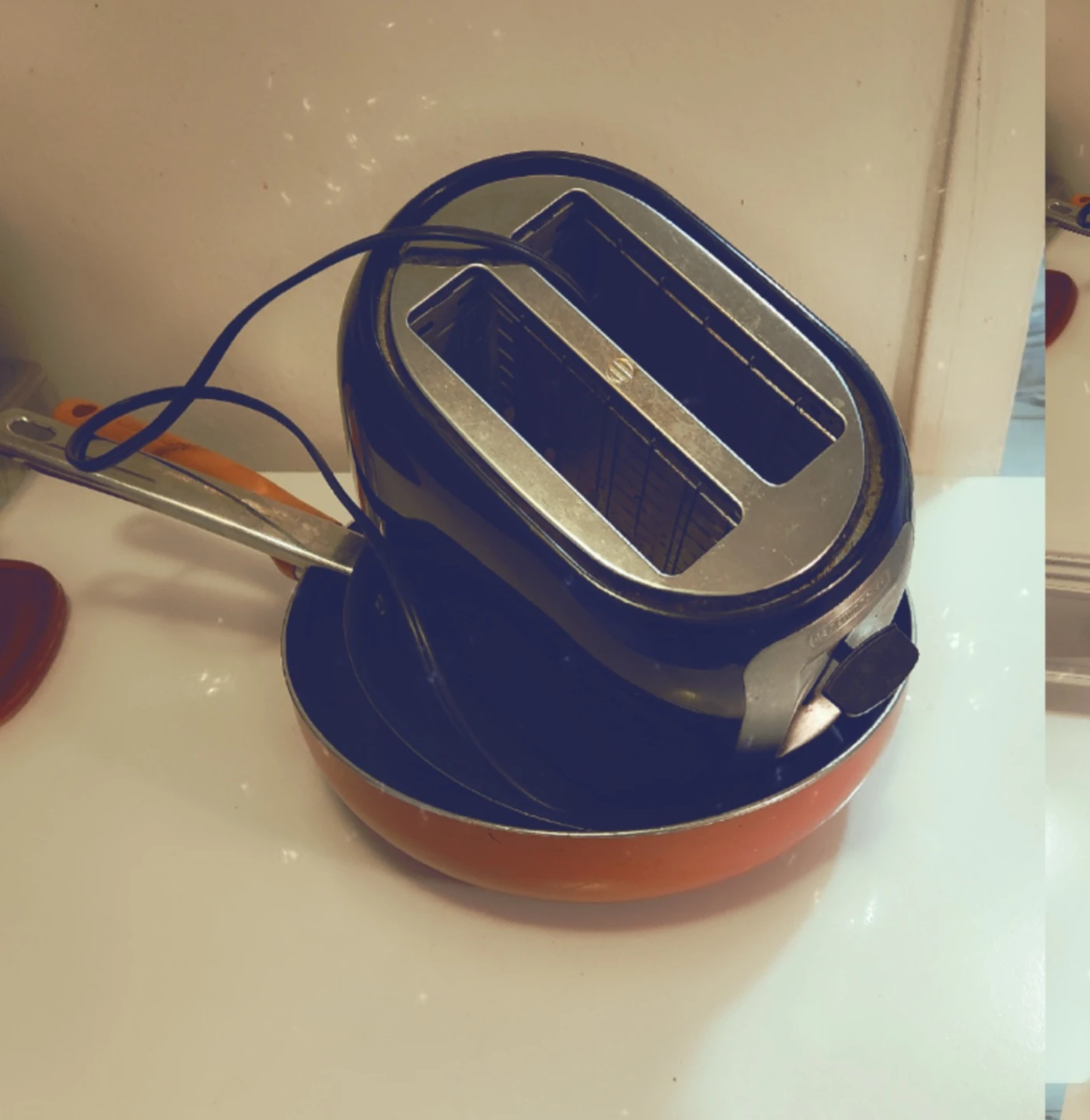 Black 2-Slice Toaster and Frying Pan