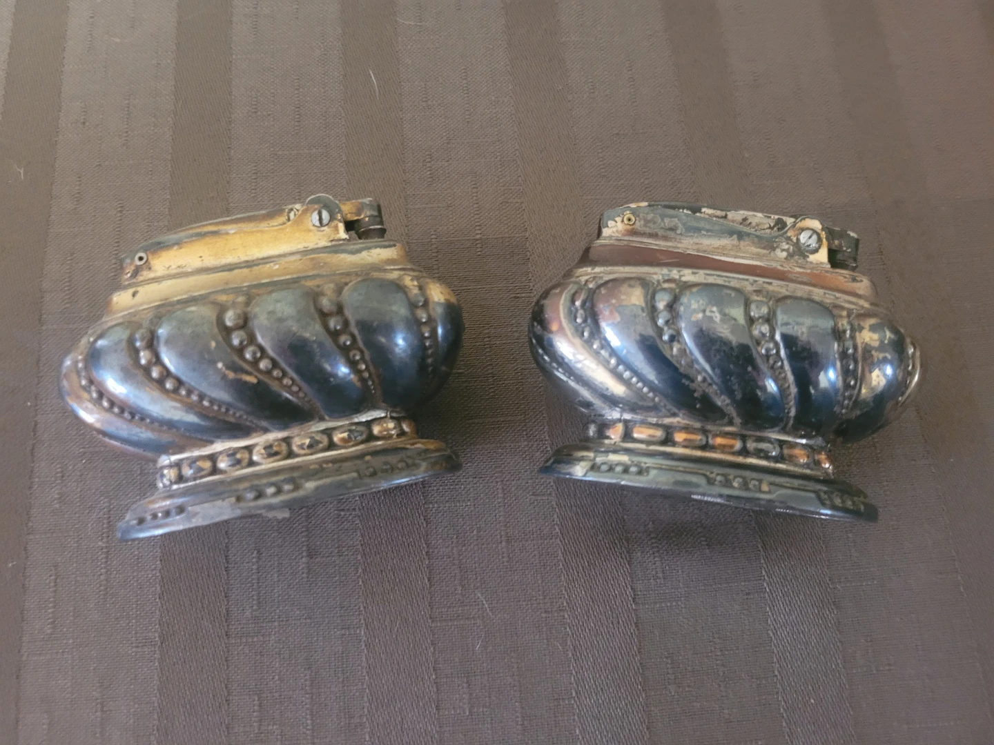 2 Vintage Ronson Petrol Silver Plate Table  Lighter - photo 4