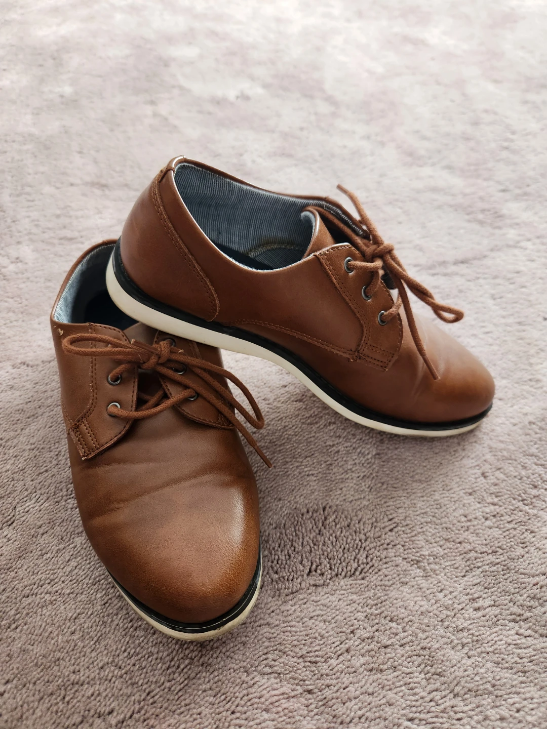 Brown Faux Leather Lace-Up Oxford Shoes - Size 5