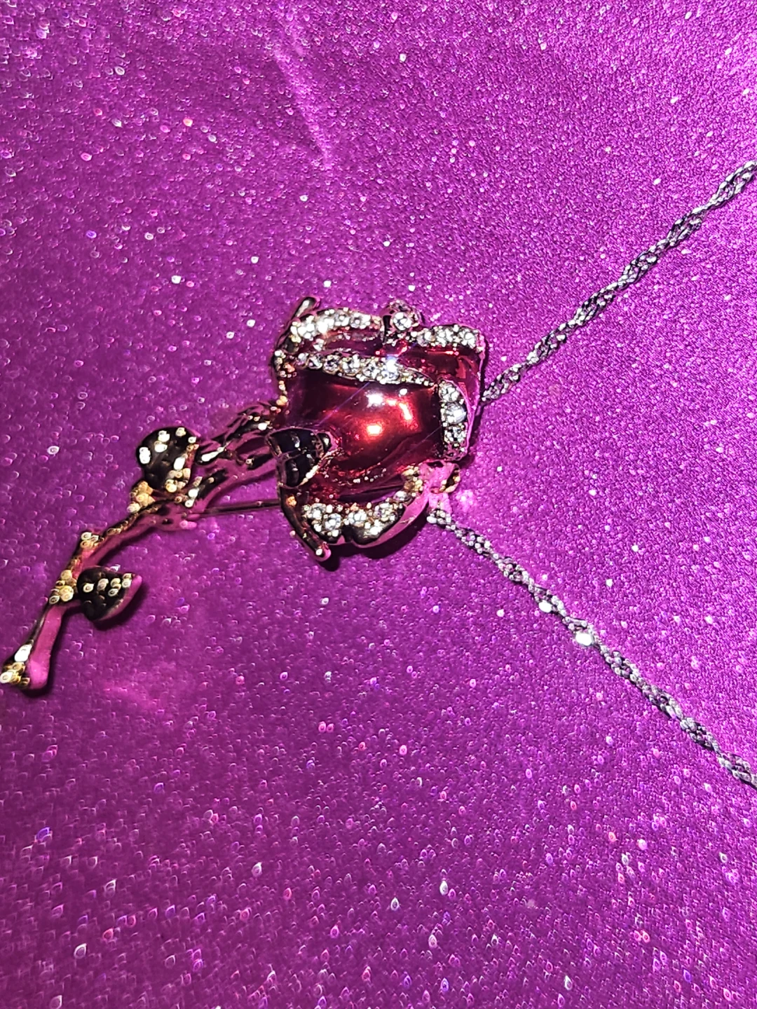 Red Rose Pendant 14k plated S925 Italian silver necklace - photo 2