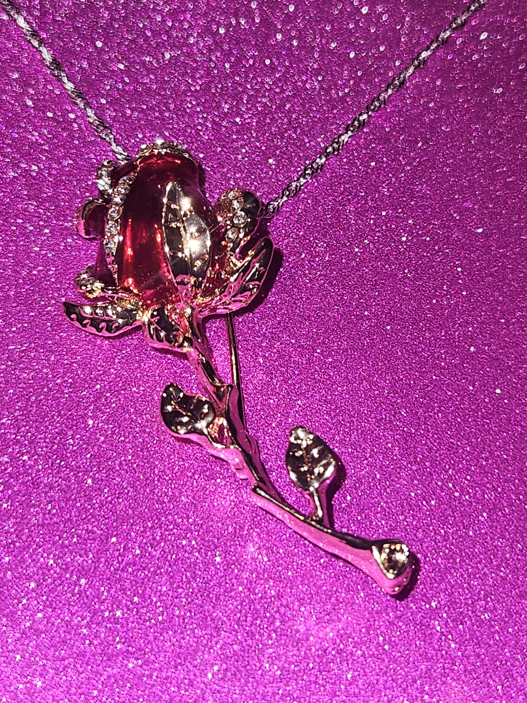 Red Rose Pendant 14k plated S925 Italian silver necklace - photo 3