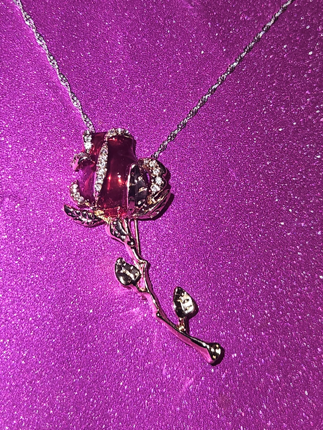 Red Rose Pendant 14k plated S925 Italian silver necklace - photo 5