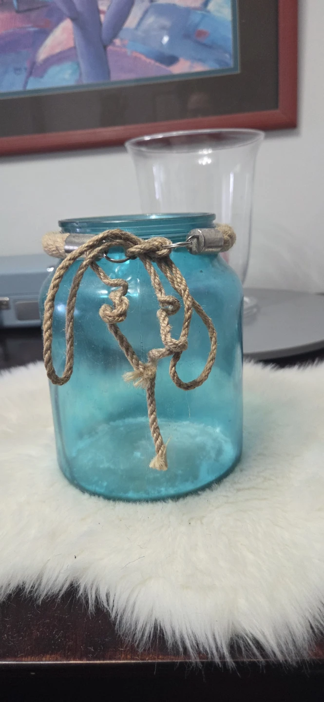 Teal Glass Jar Lantern with Rope Detail