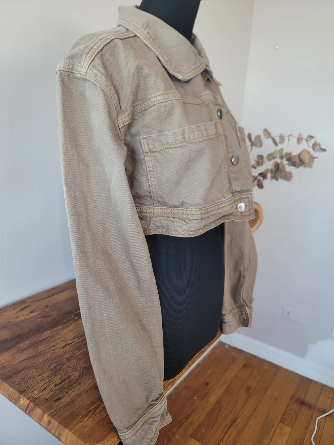 Pretty Little Thing Cropped Utility Denim Jacket Sz 0 Cotton - photo 5