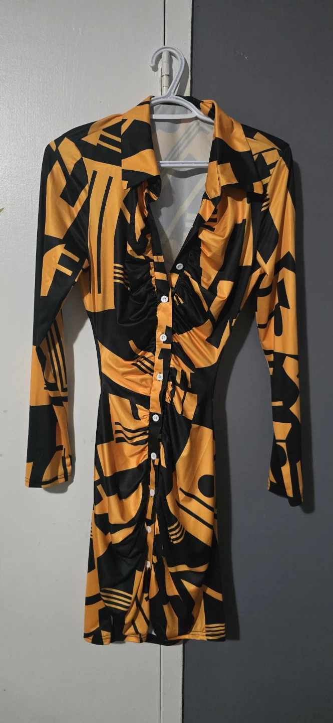 Graphic Print Button-Up Mini Dress - Orange/Black