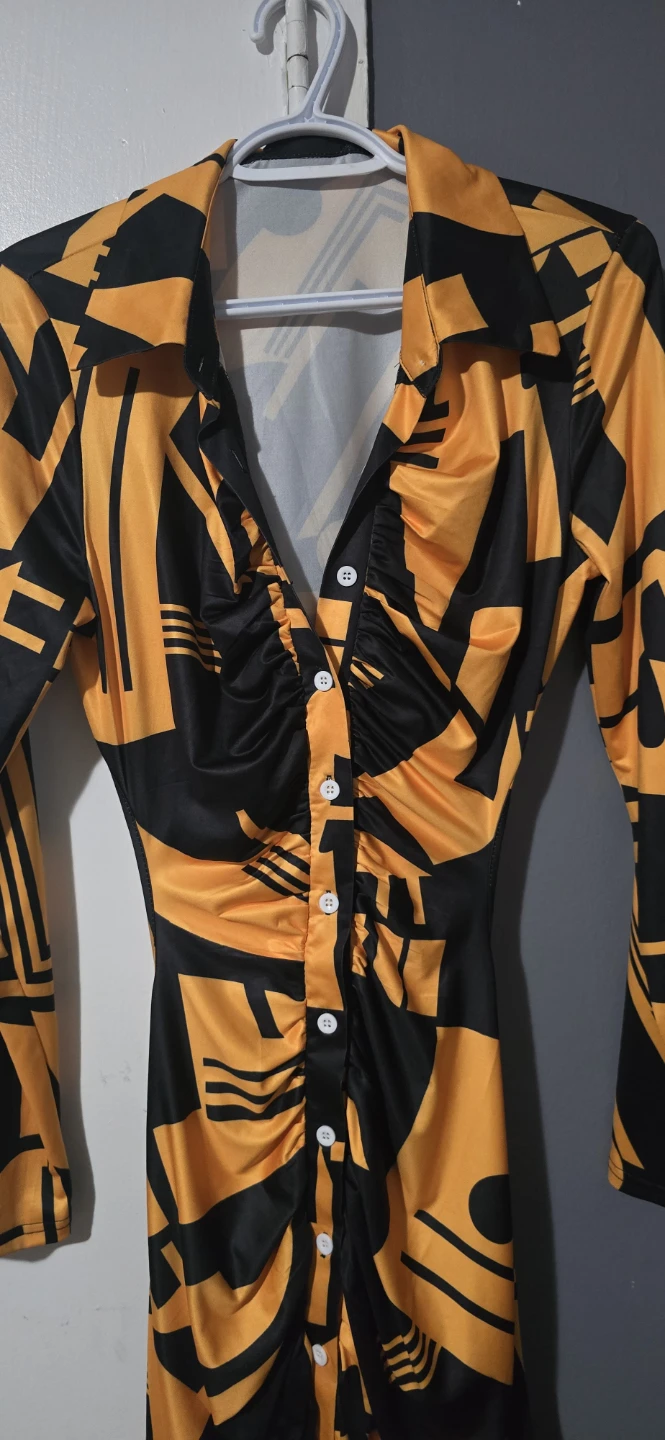 Graphic Print Button-Up Mini Dress - Orange/Black - photo 2
