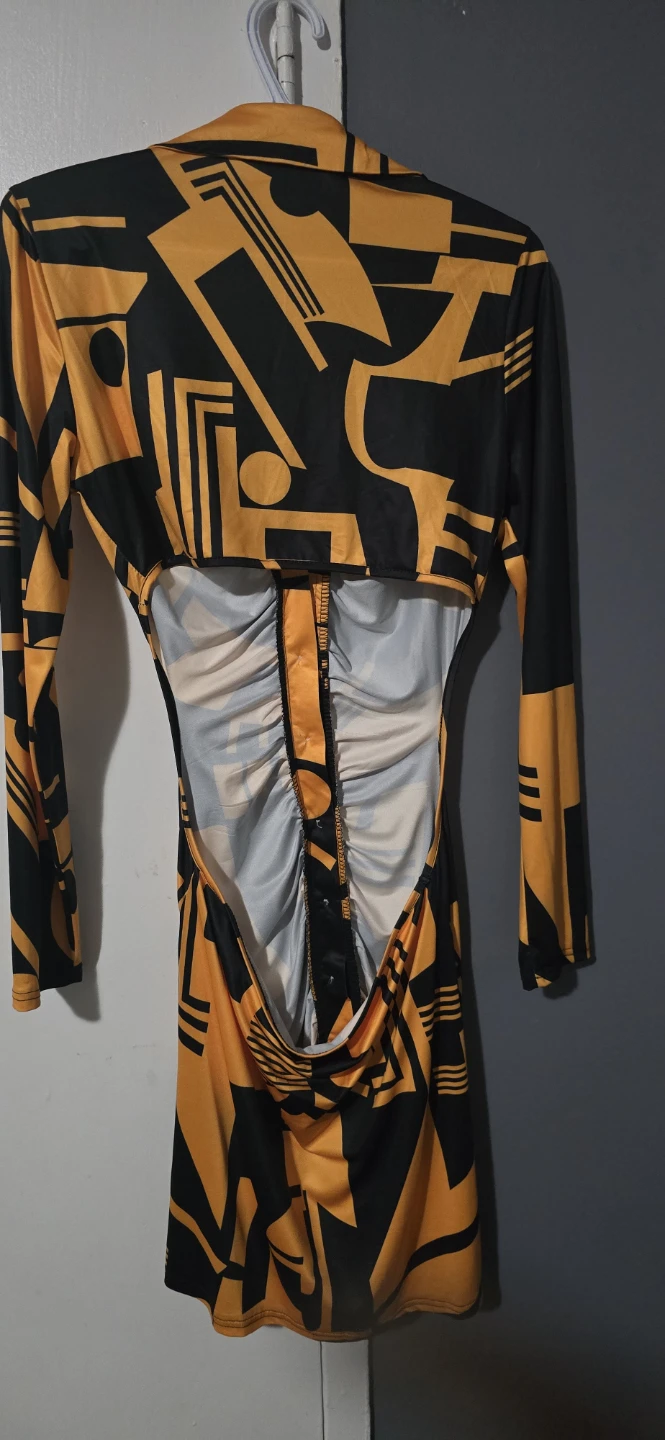 Graphic Print Button-Up Mini Dress - Orange/Black - photo 3